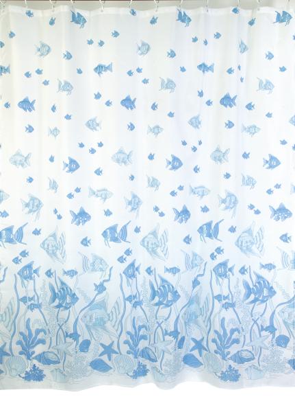 Штора для ванной комнаты Zalel YQL 1382 180x200 см полиэстер, синяя, рыбки