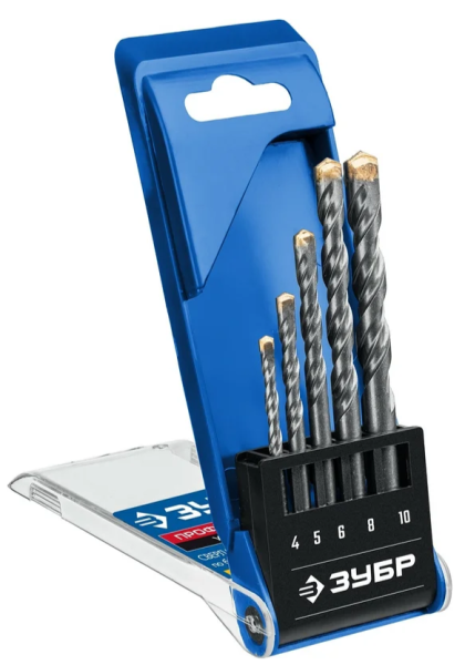 Набор свёрел по бетону 4-5-6-8-10 мм, 3-х гранный хвостовик, Зубр
