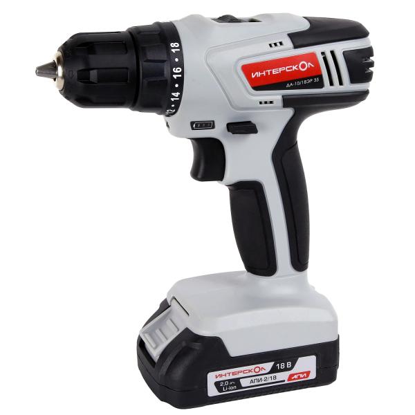 Дрель-шуруповерт аккумуляторная Интерскол ДА-10/18ЭР 35 ПРОМО, 18 В, Li-ion, 2 АКБ, ЗУ