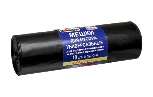 Мешки для мусора 220 л, ПВД, 60 мкм, 90х130 см, 10шт, черные, Unibob