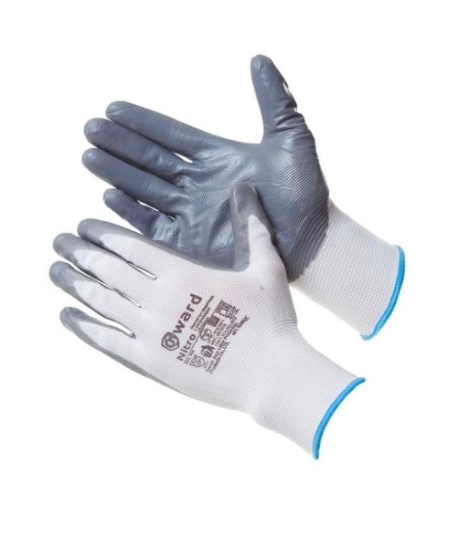 Перчатки нейлоновые, нитриловое покрытие, бело-серые, GWARD