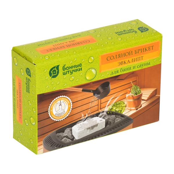 Соляной брикет для бани и сауны с травами "Эвкалипт", "Банные штучки", 1300г