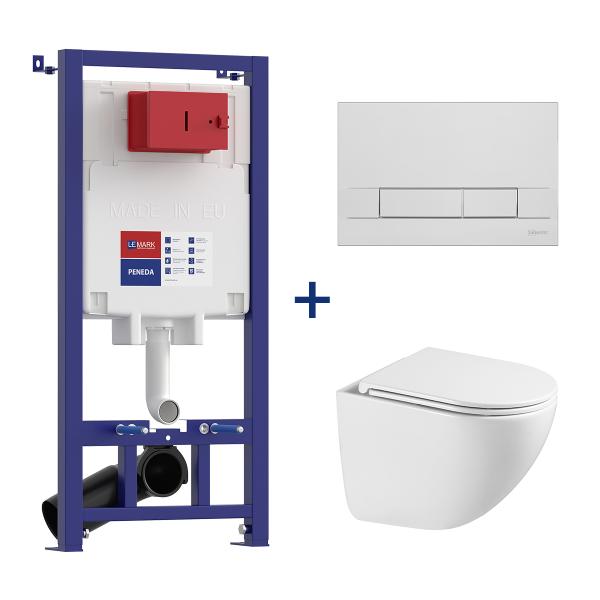 Комплект инсталляции Lemark Peneda с унитазом Glazer, кнопкой Bit хром глянец и сиденьем с микролифтом