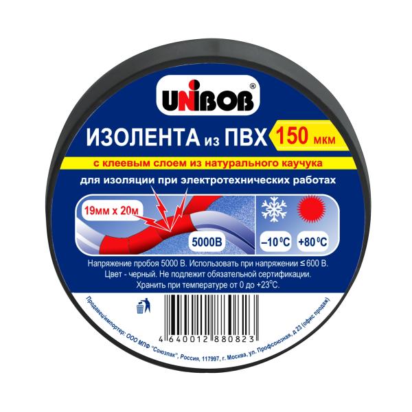 Изолента ПВХ Unibob 19мм х 20м 150мкм, черная