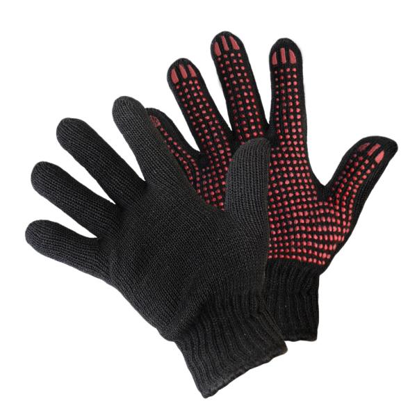 Перчатки вязаные двойные с ПВХ, точка, черные, Fiberon
