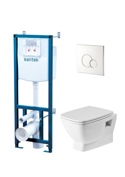 Инсталляция д/подв. унитаза Santek  5 в 1 Нео + подвесной унитаз безободковый + сиденье soft-close + панель смыва хром + крепеж