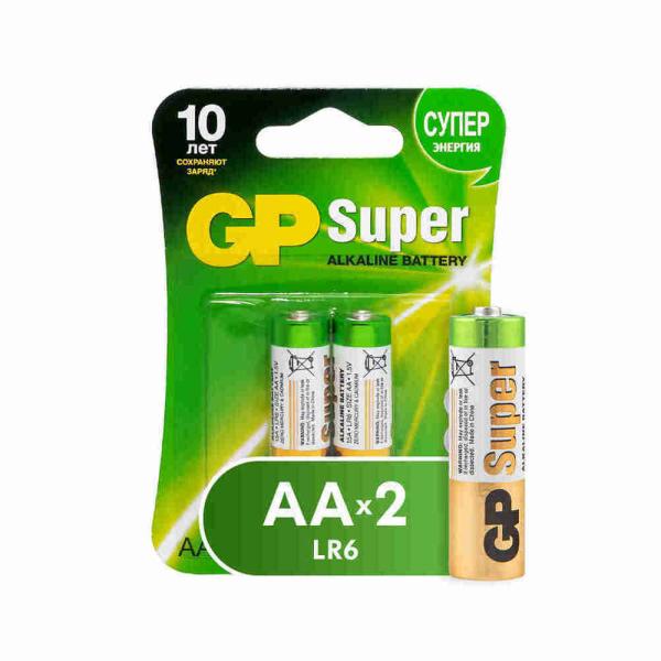 Батарейка алкалиновая Super Alkaline АА LR06 BP2, 2шт, GP