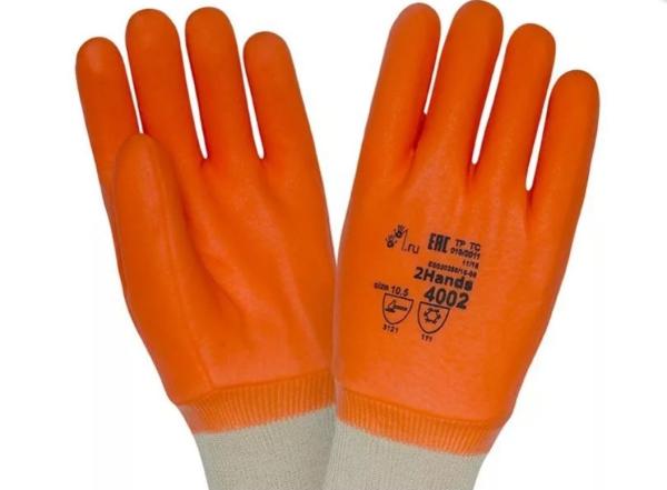 Перчатки МБС/флис хлопок/ПВХ утепленные манжет резинка, оранжевые, 2Hands