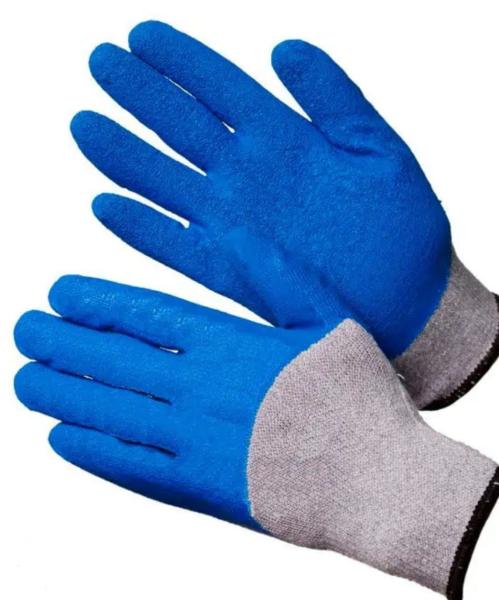 Перчатки хб 10 класс, вспененное латексное покрытие, серо-синие