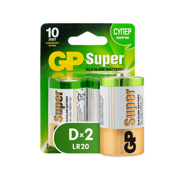 Батарейка  Super Alkaline LR20 BP2  (уп.=2шт.), GP