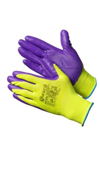 Перчатки нейлоновые нитриловое покрытие, фиолетово-зеленые, GWARD