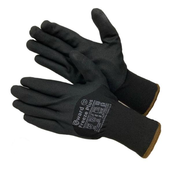 Перчатки трикотажные утепленные двухслойные, вспененное нитриловое покрытие, черные, GWARD