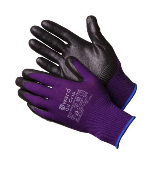 Перчатки нейлоновые, вспененное нитриловое покрытие, фиолетово-черные, GWARD